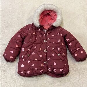 Carter's 3T bubble coat maroon pink hearts
